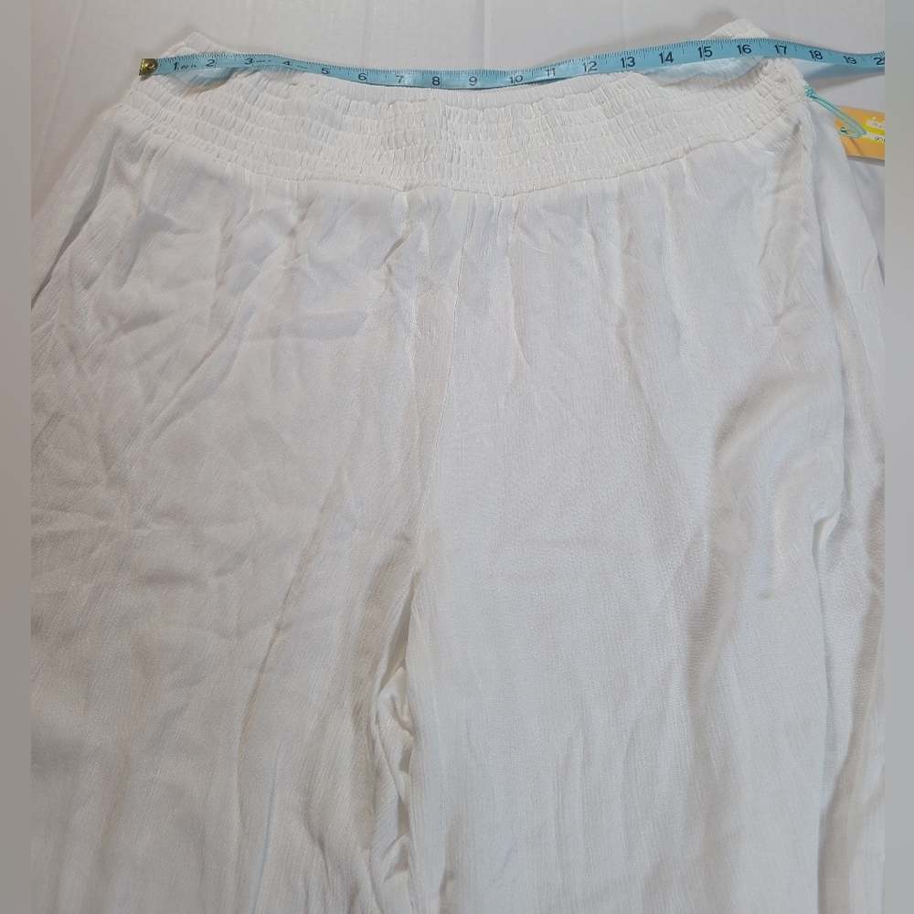 Kona Sol Women’s L White Wide-Leg Smocked Waist Cover Up Pants W/ Side Slit NWT - Picture 7 of 11